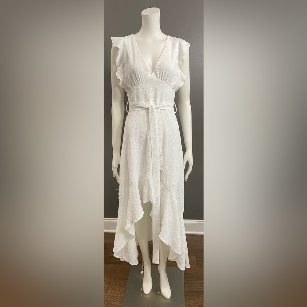 Altar'd State White High-Low Ruffle Midi Dress